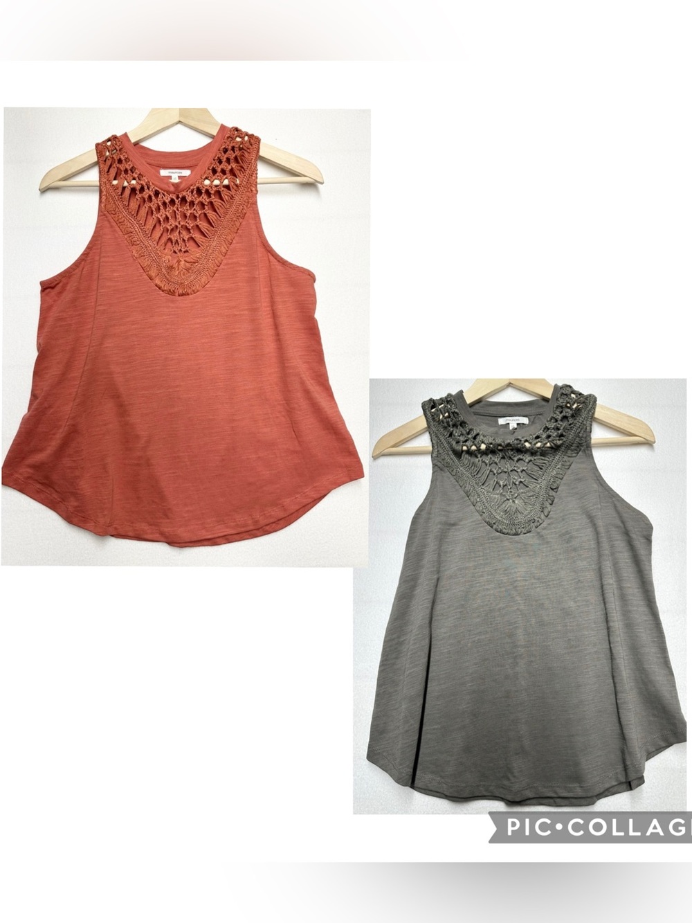 Maurices Small Crochet Macrame Tank Tops Terracotta Olive Green Boho 2pc Lot
